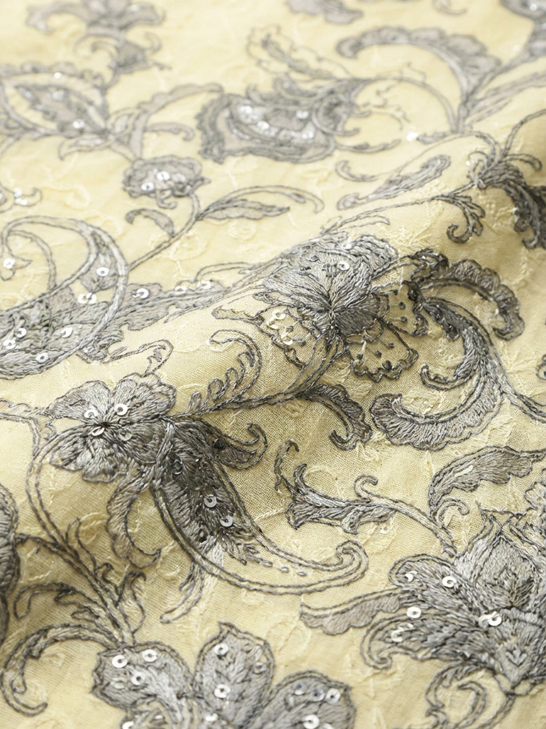 Yellow Printed Cotton Blend Unstitched Dress Material