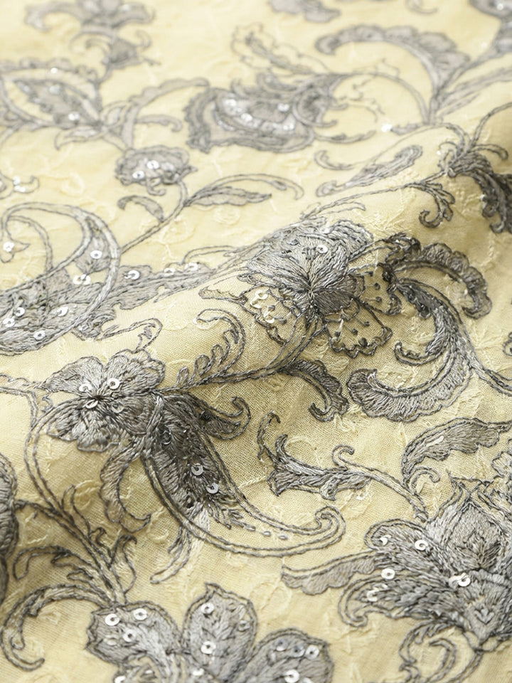 Yellow Printed Cotton Blend Unstitched Dress Material