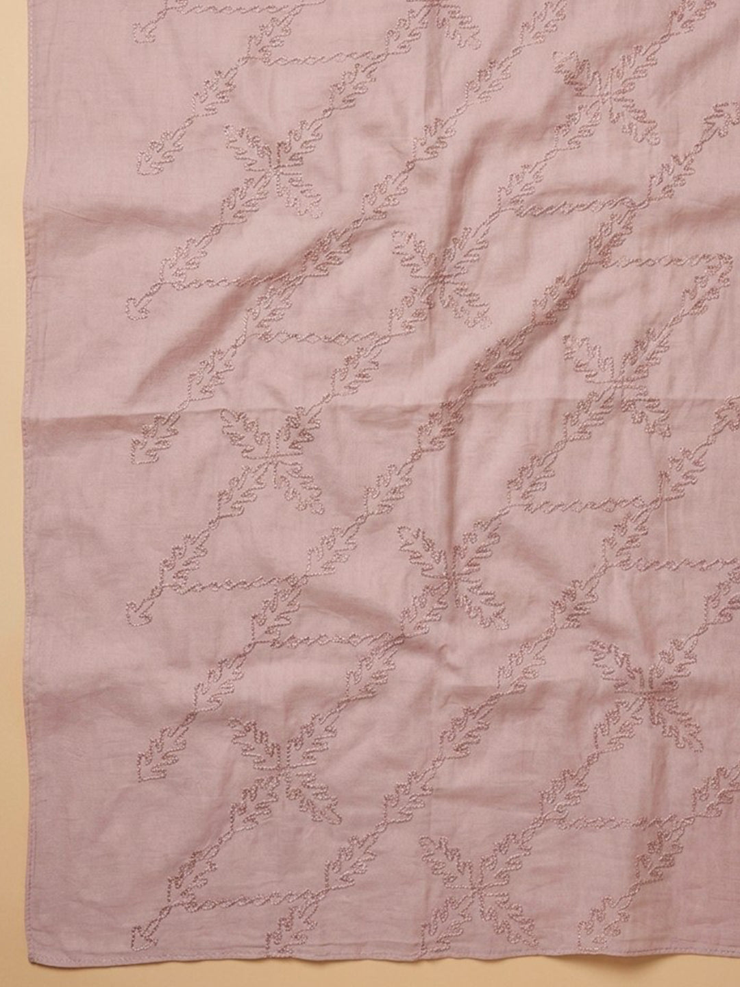 Peach Printed Cotton Blend Unstitched Dress Material