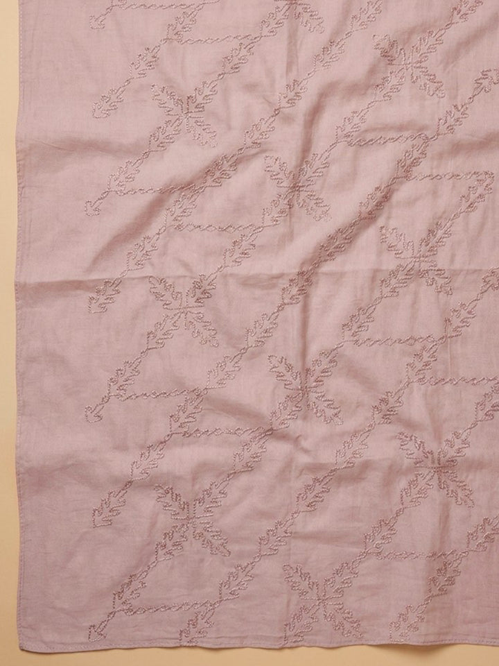 Peach Printed Cotton Blend Unstitched Dress Material