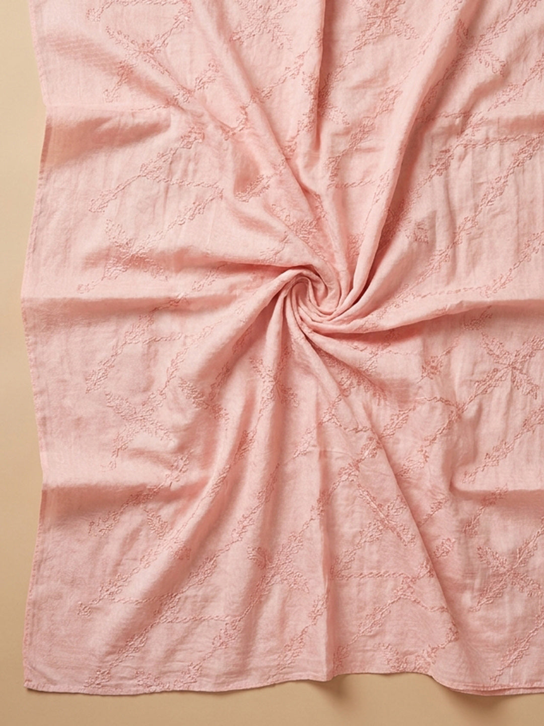 Peach Printed Cotton Blend Unstitched Dress Material