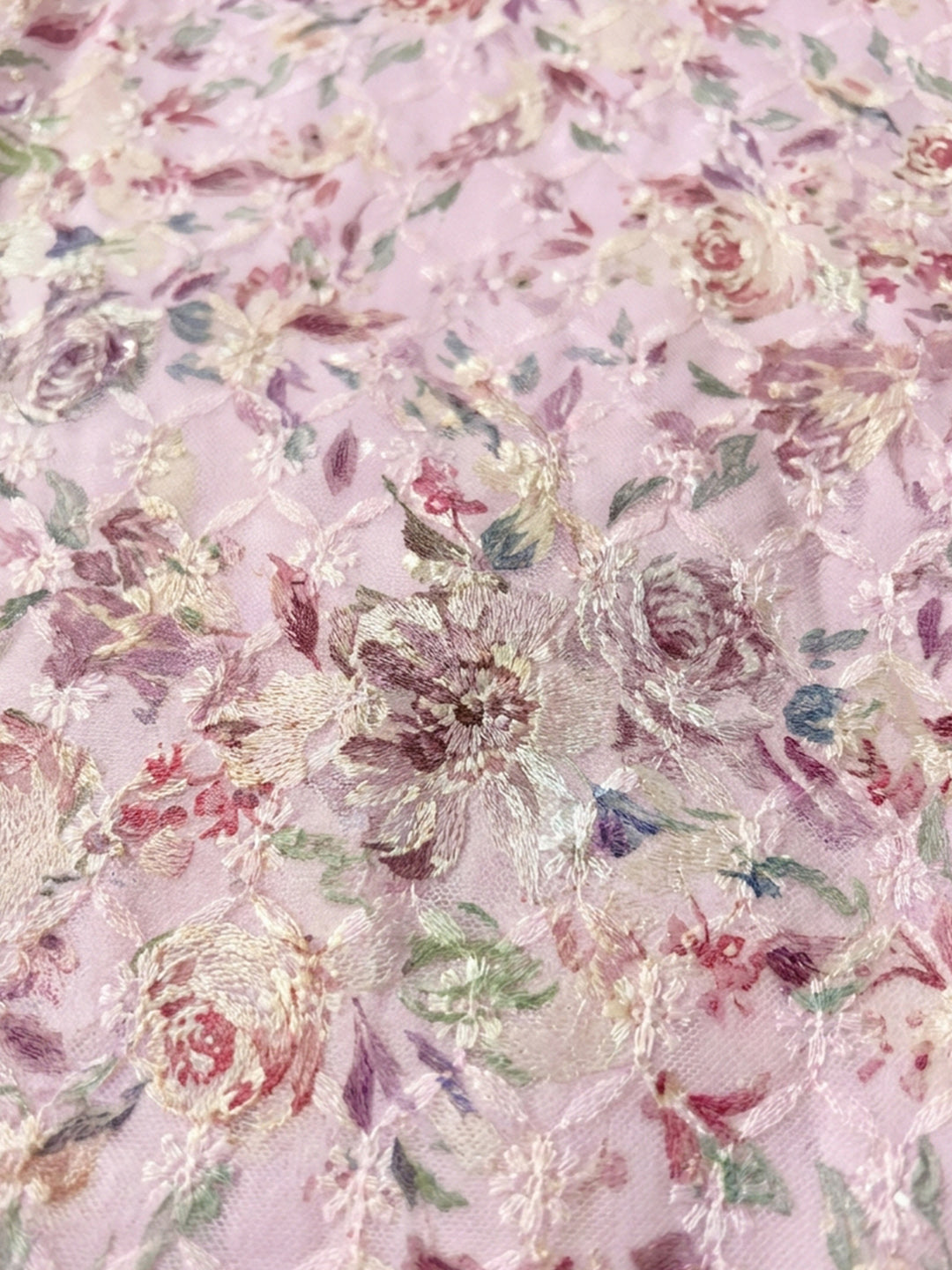 Pink Printed Cotton Blend Unstitched Dress Material