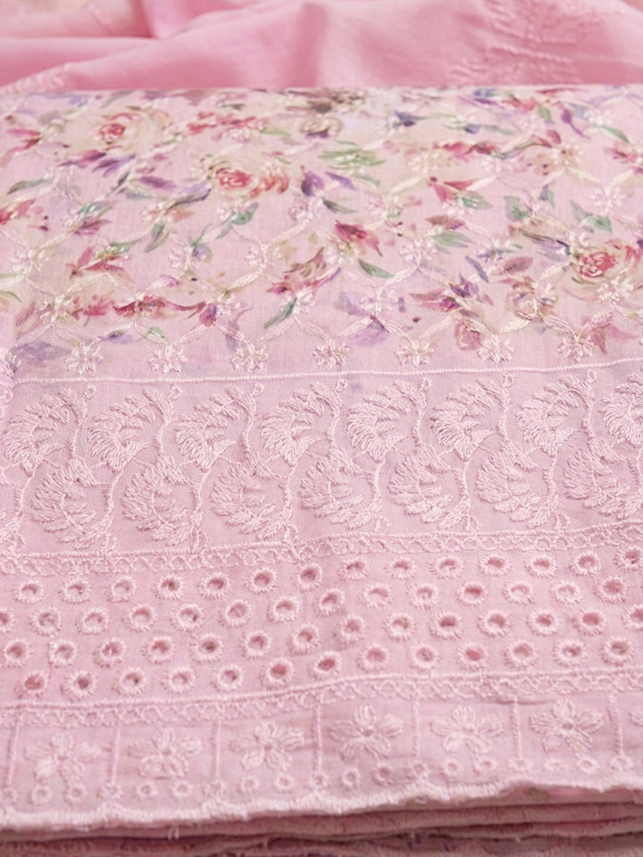 Pink Printed Cotton Blend Unstitched Dress Material