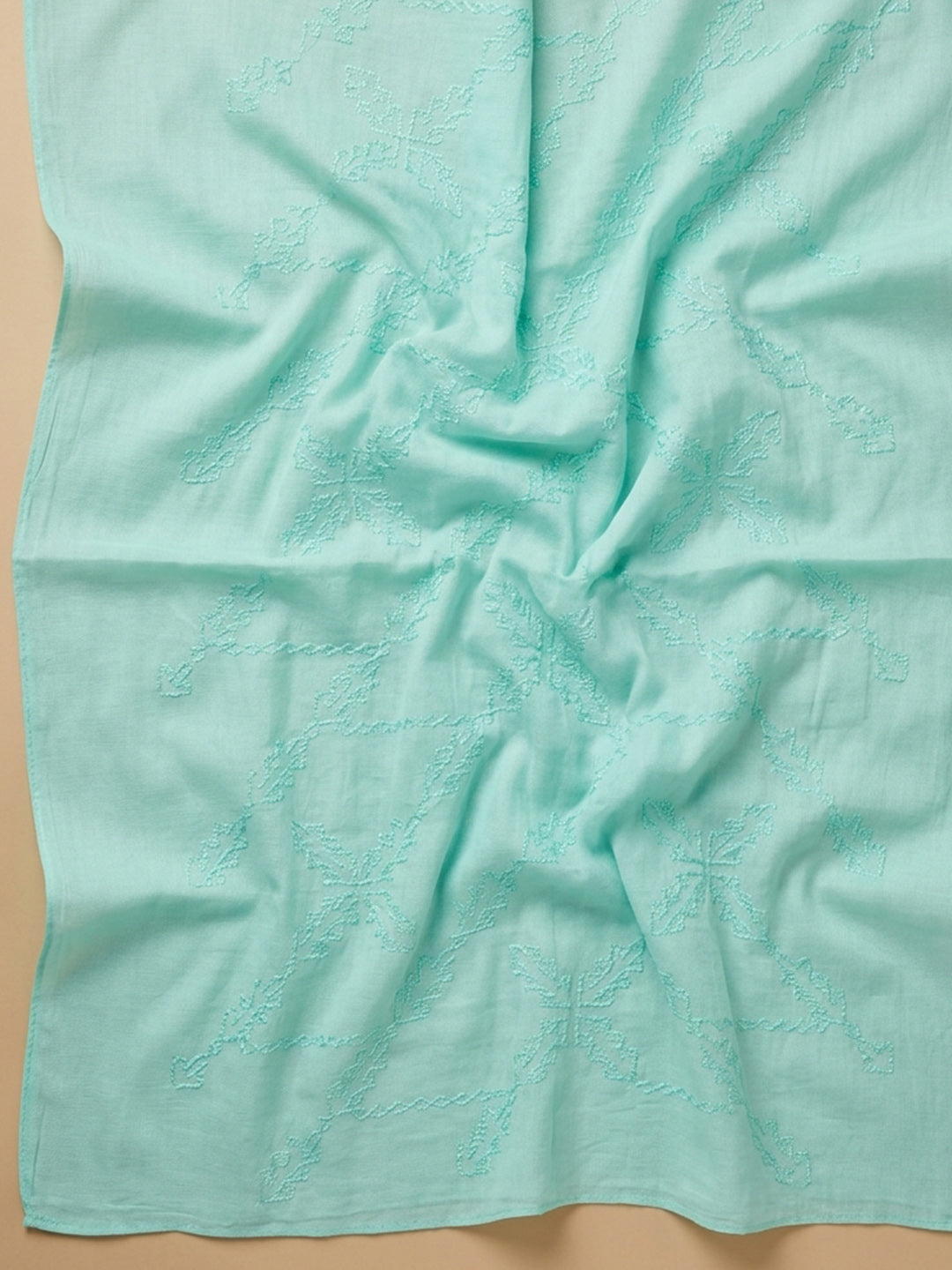 Sea Green Printed Cotton Blend Unstitched Dress Material