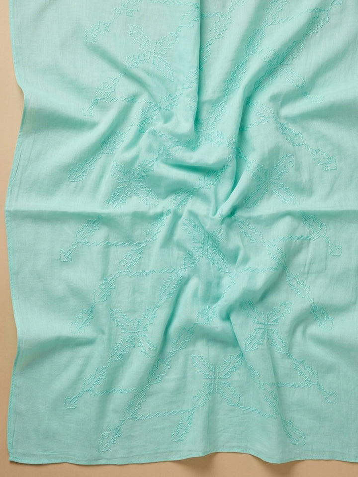 Sea Green Printed Cotton Blend Unstitched Dress Material