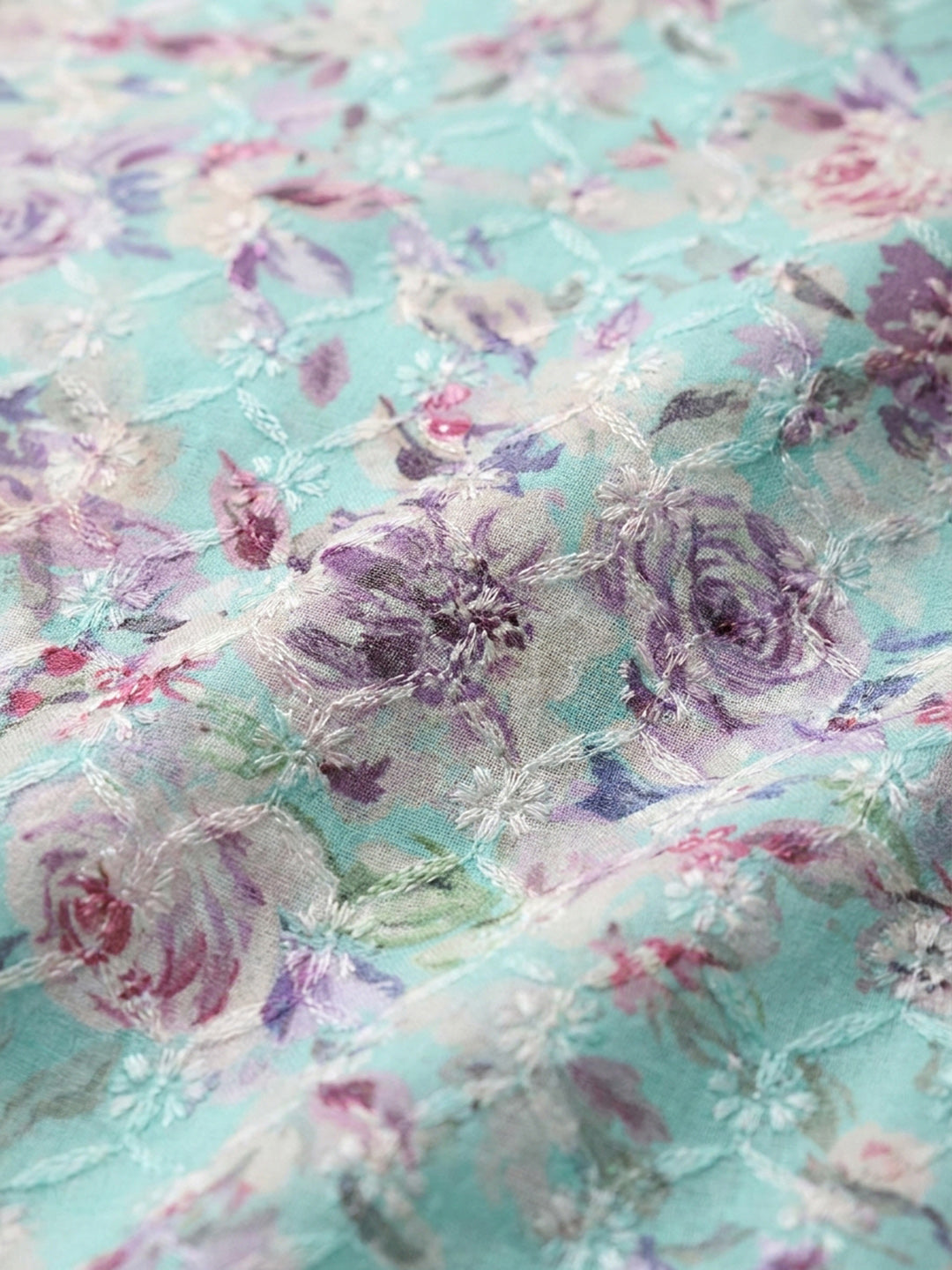 Sea Green Printed Cotton Blend Unstitched Dress Material