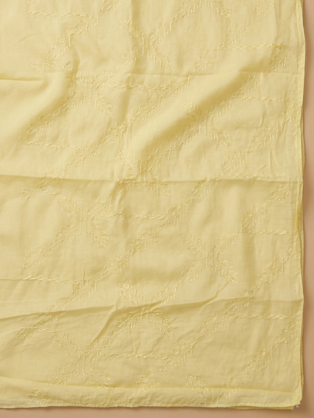 Yellow Printed Cotton Blend Unstitched Dress Material