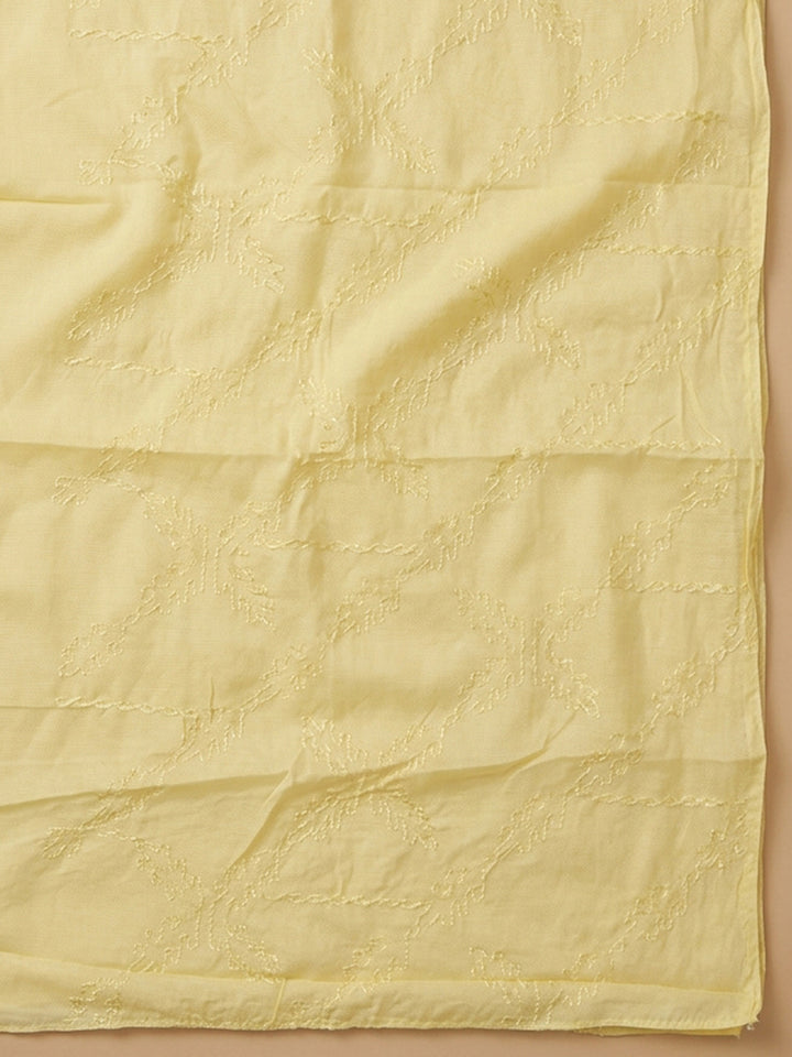 Yellow Printed Cotton Blend Unstitched Dress Material