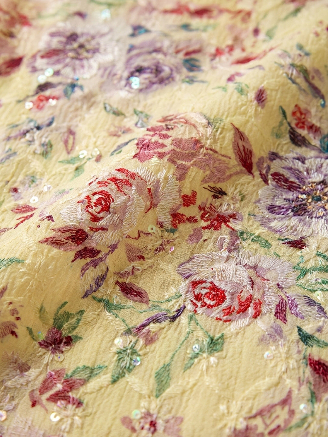 Yellow Printed Cotton Blend Unstitched Dress Material