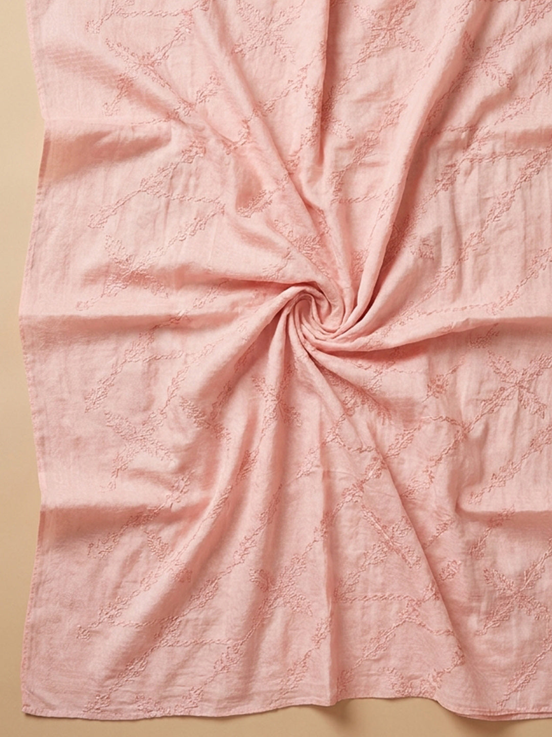 Peach Printed Cotton Blend Unstitched Dress Material