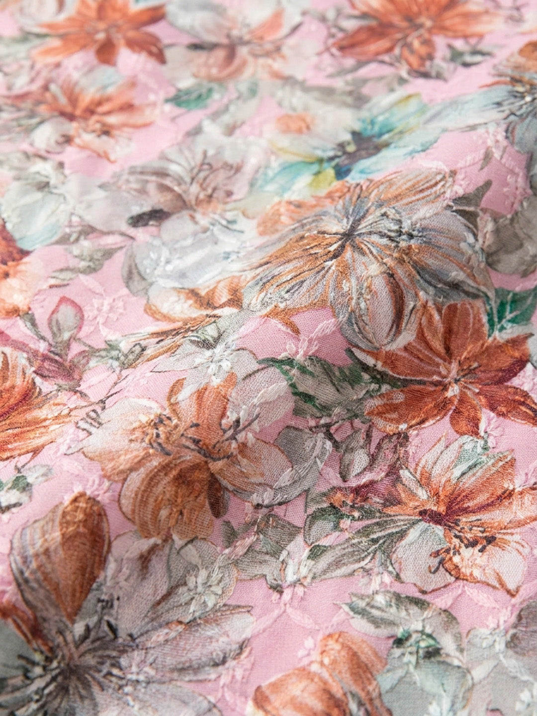 Pink Printed Cotton Blend Unstitched Dress Material