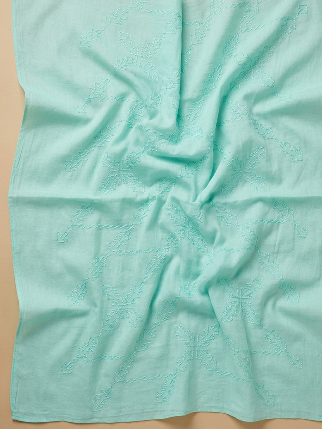 Sea Green Printed Cotton Blend Unstitched Dress Material