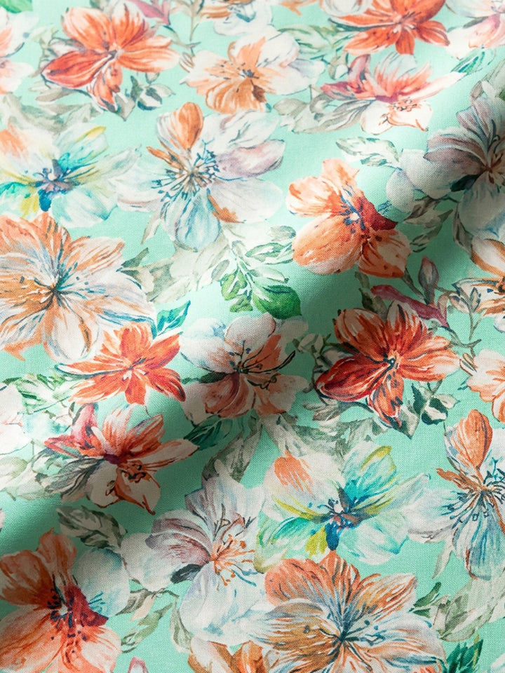 Sea Green Printed Cotton Blend Unstitched Dress Material