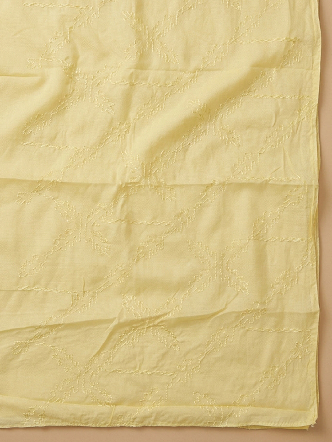 Yellow Printed Cotton Blend Unstitched Dress Material