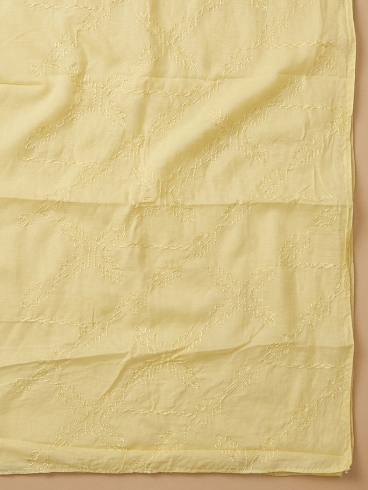 Yellow Printed Cotton Blend Unstitched Dress Material