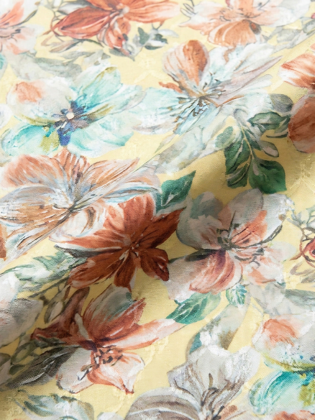 Yellow Printed Cotton Blend Unstitched Dress Material