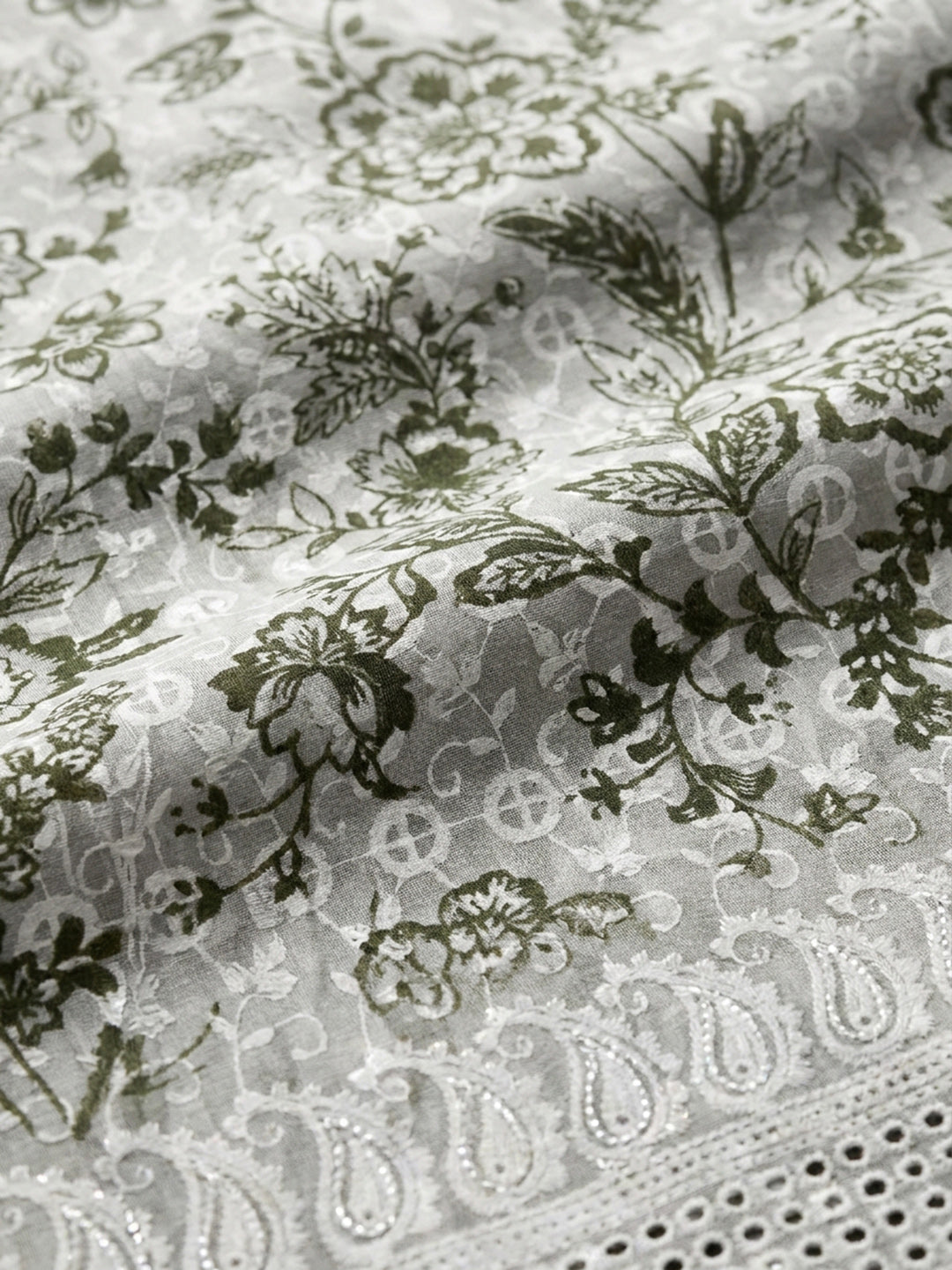 Green Printed Cotton Blend Unstitched Dress Material