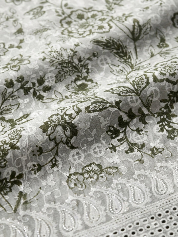 Green Printed Cotton Blend Unstitched Dress Material