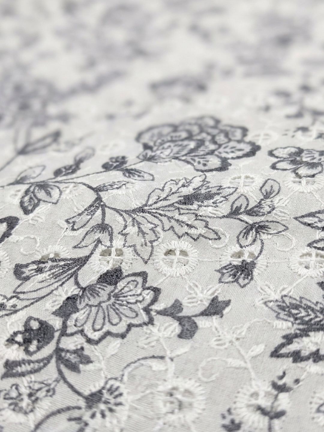 Grey Printed Cotton Blend Unstitched Dress Material