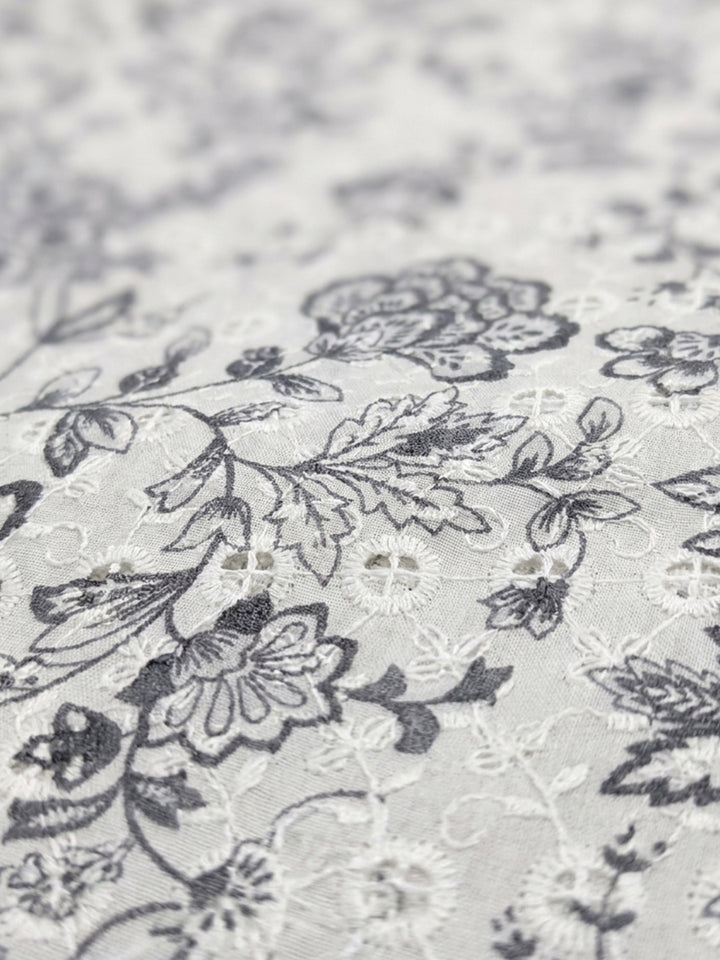 Grey Printed Cotton Blend Unstitched Dress Material