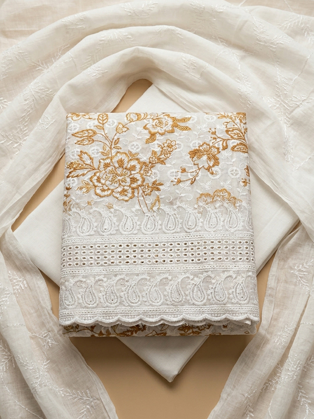 Rust Printed Cotton Blend Unstitched Dress Material