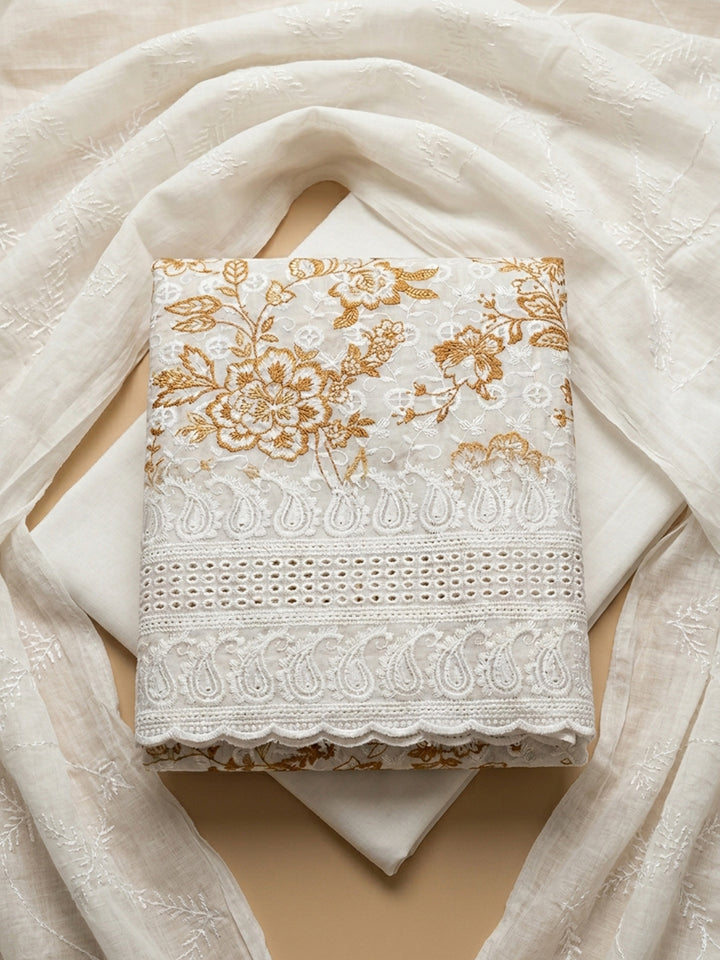 Rust Printed Cotton Blend Unstitched Dress Material