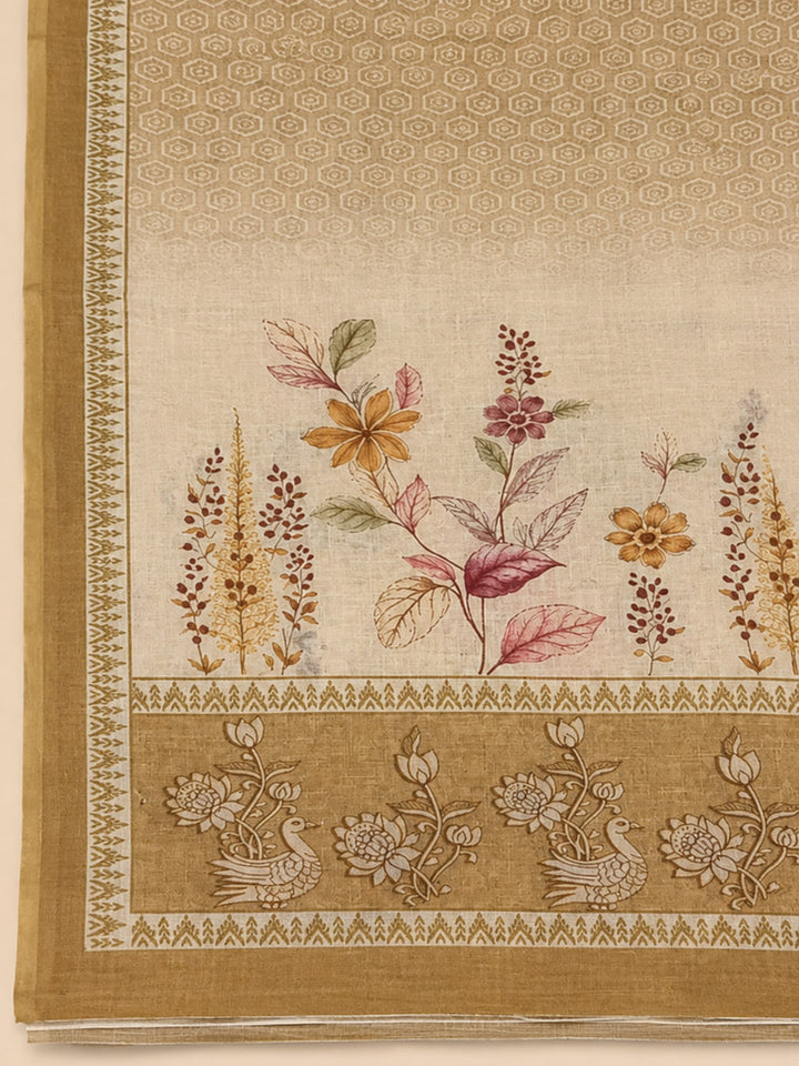 Beige  Chanderi Unstitched Dress Material