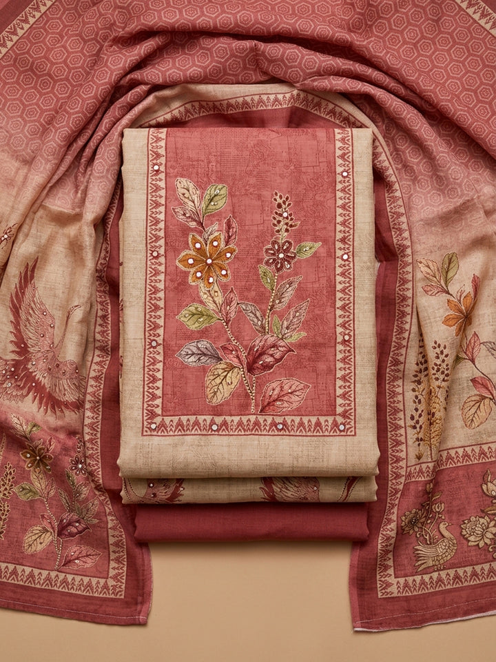 Onion Pink  Chanderi Unstitched Dress Material