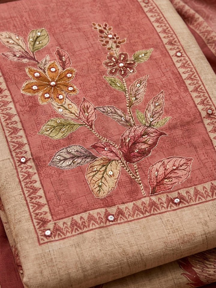 Onion Pink  Chanderi Unstitched Dress Material