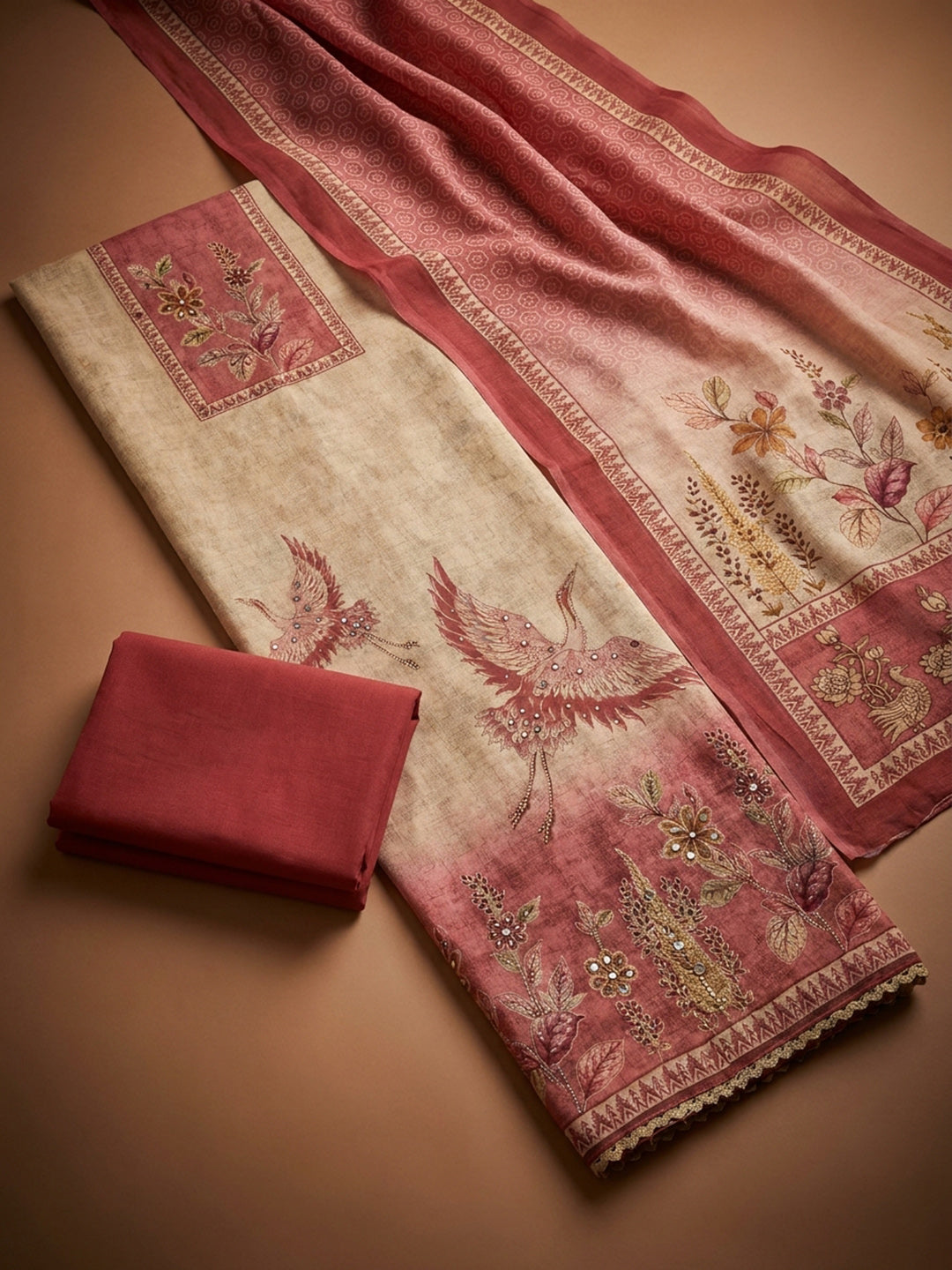 Onion Pink  Chanderi Unstitched Dress Material