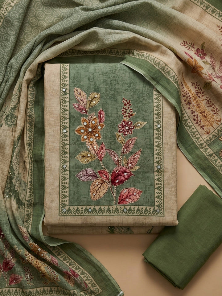 Pista Green  Chanderi Unstitched Dress Material