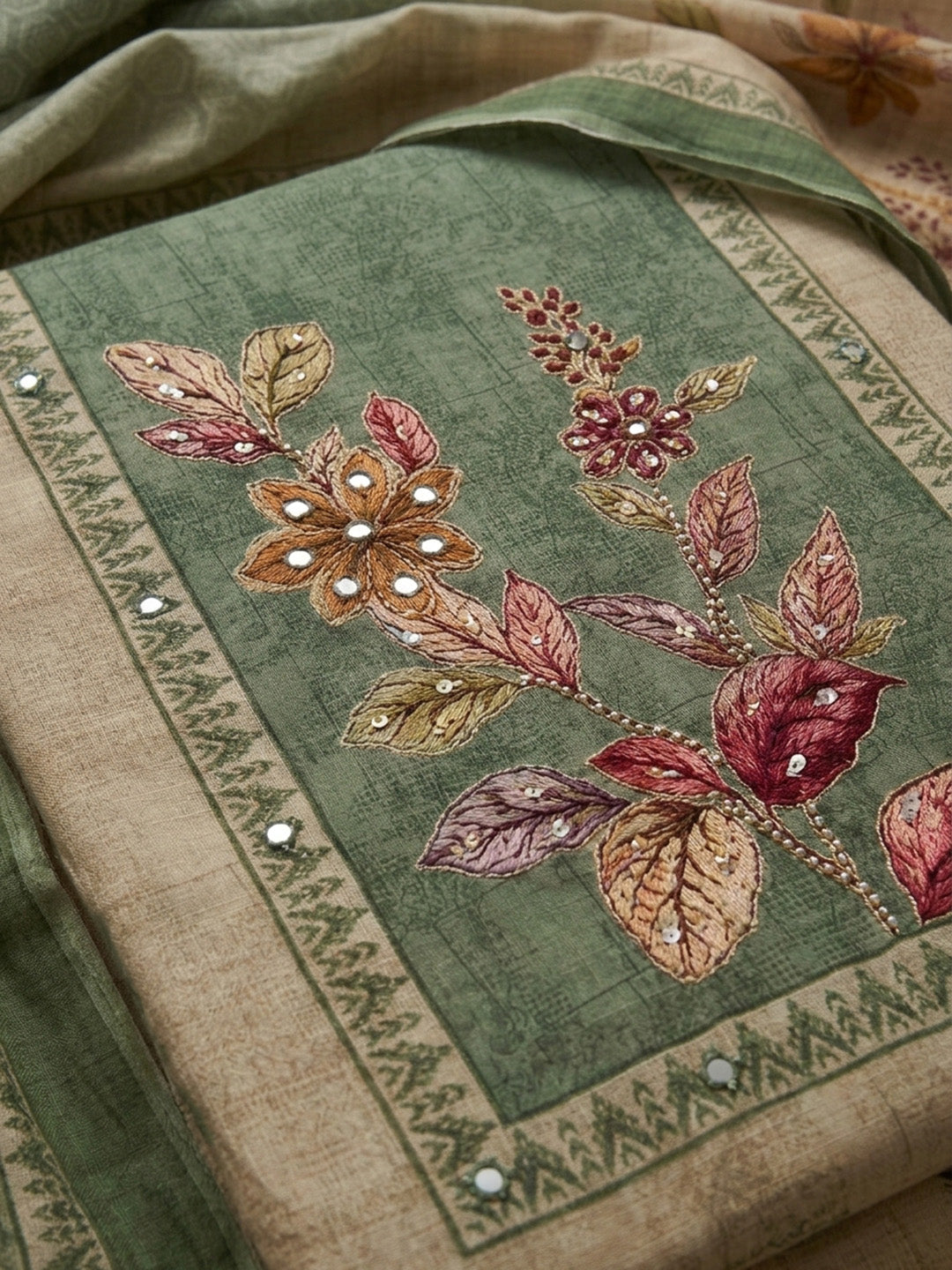 Pista Green  Chanderi Unstitched Dress Material
