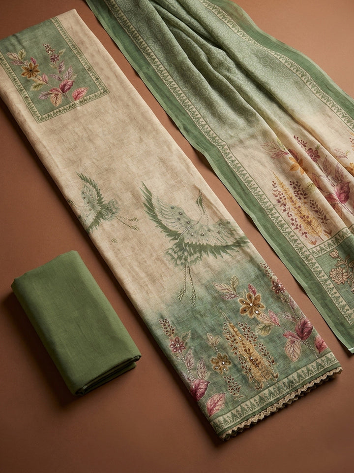 Pista Green  Chanderi Unstitched Dress Material