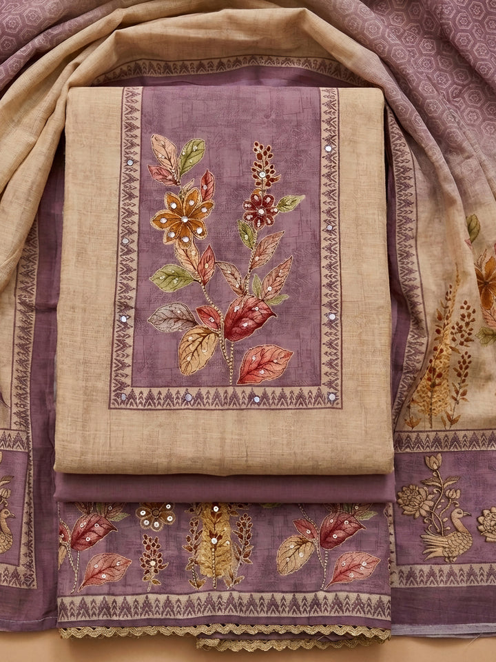 Purple  Chanderi Unstitched Dress Material