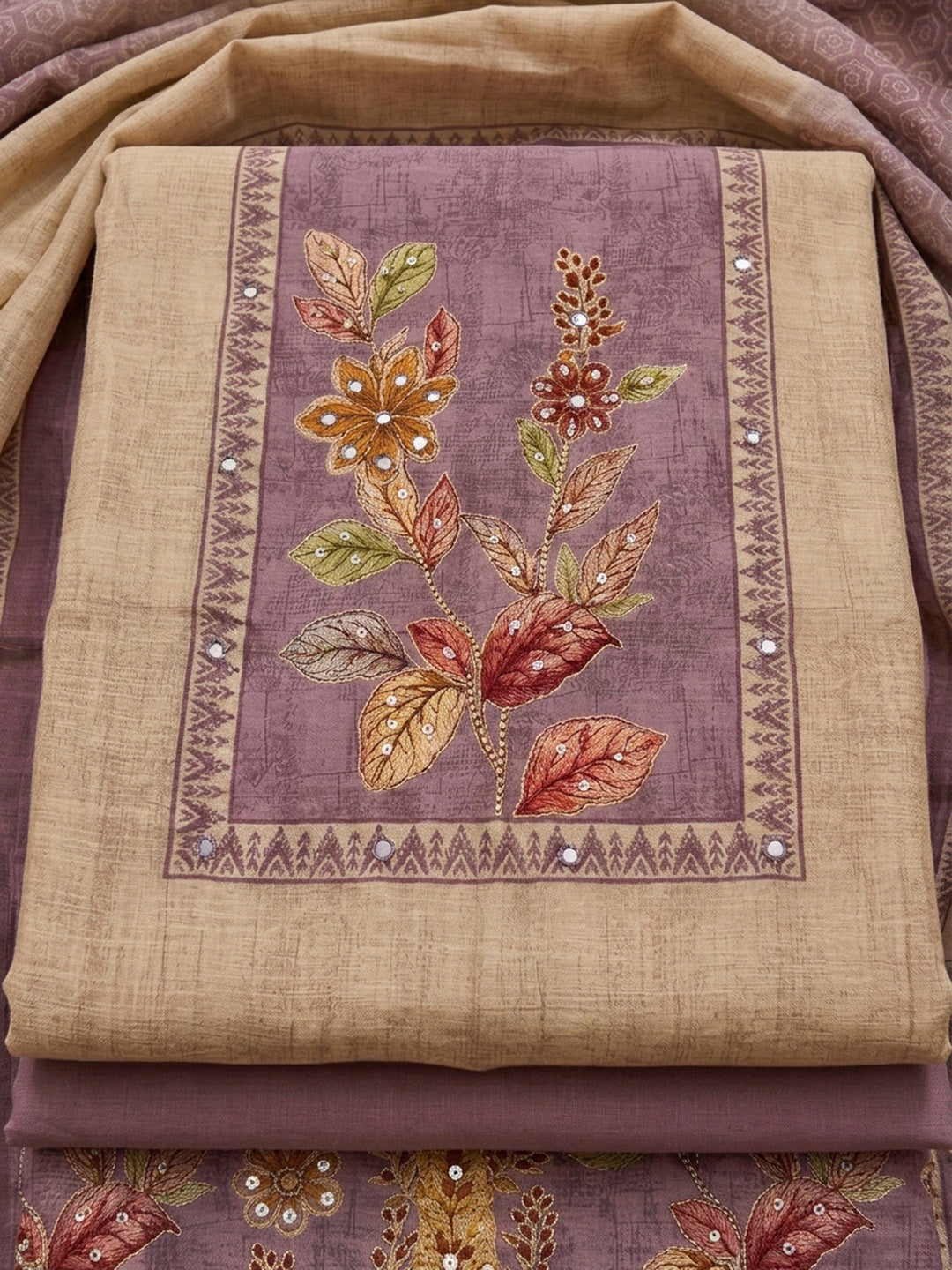 Purple  Chanderi Unstitched Dress Material