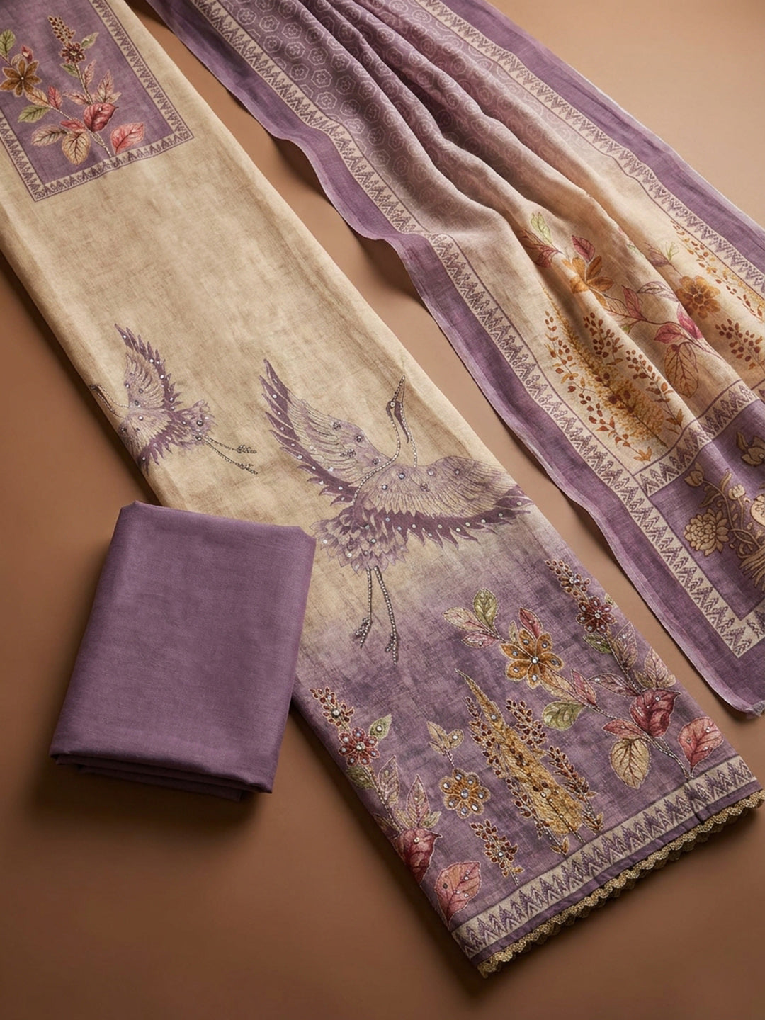 Purple  Chanderi Unstitched Dress Material