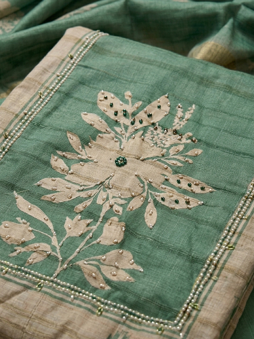 Aqua Green  Tussar Unstitched Dress Material