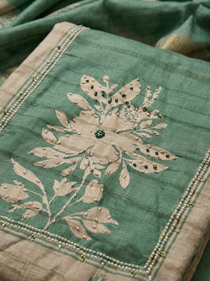 Aqua Green  Tussar Unstitched Dress Material