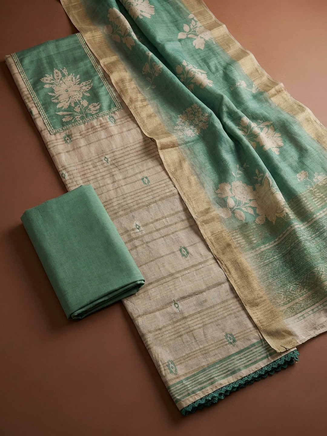 Aqua Green  Tussar Unstitched Dress Material