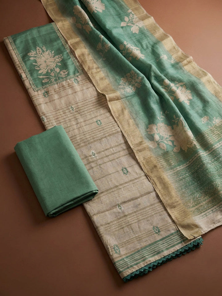 Aqua Green  Tussar Unstitched Dress Material