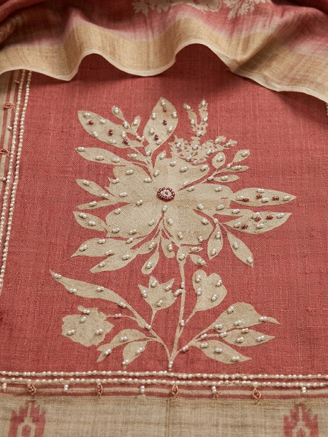 Peach  Tussar Unstitched Dress Material