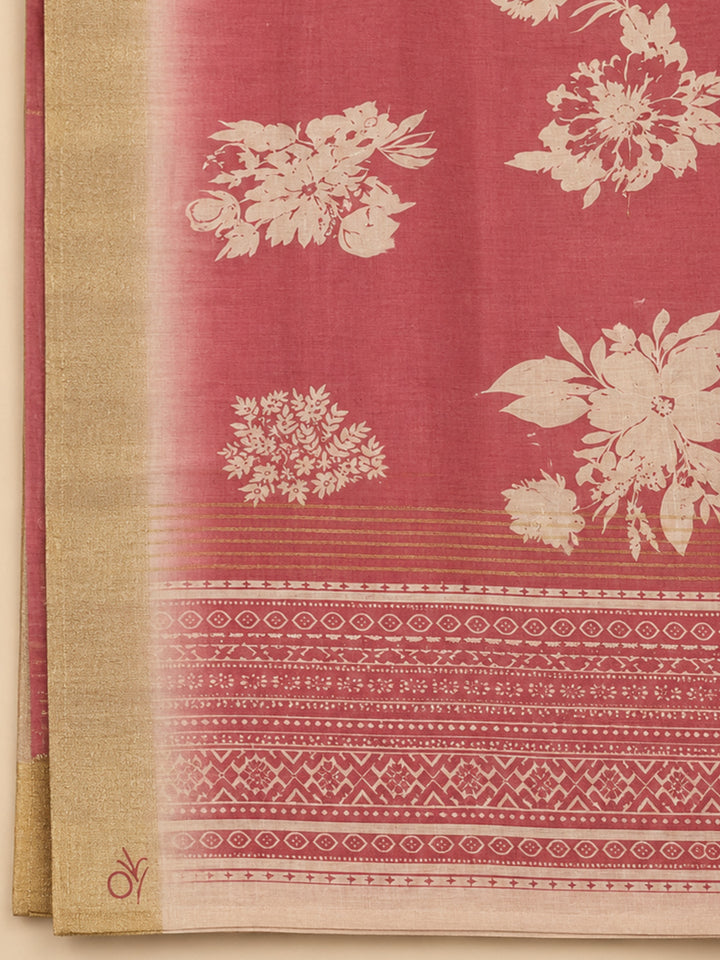 Peach  Tussar Unstitched Dress Material