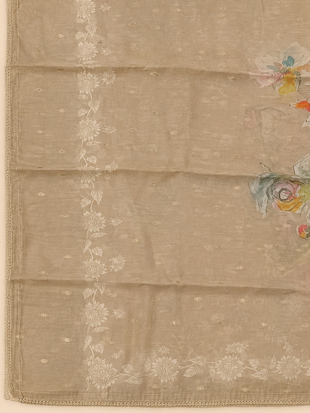 Beige  Chanderi Unstitched Dress Material