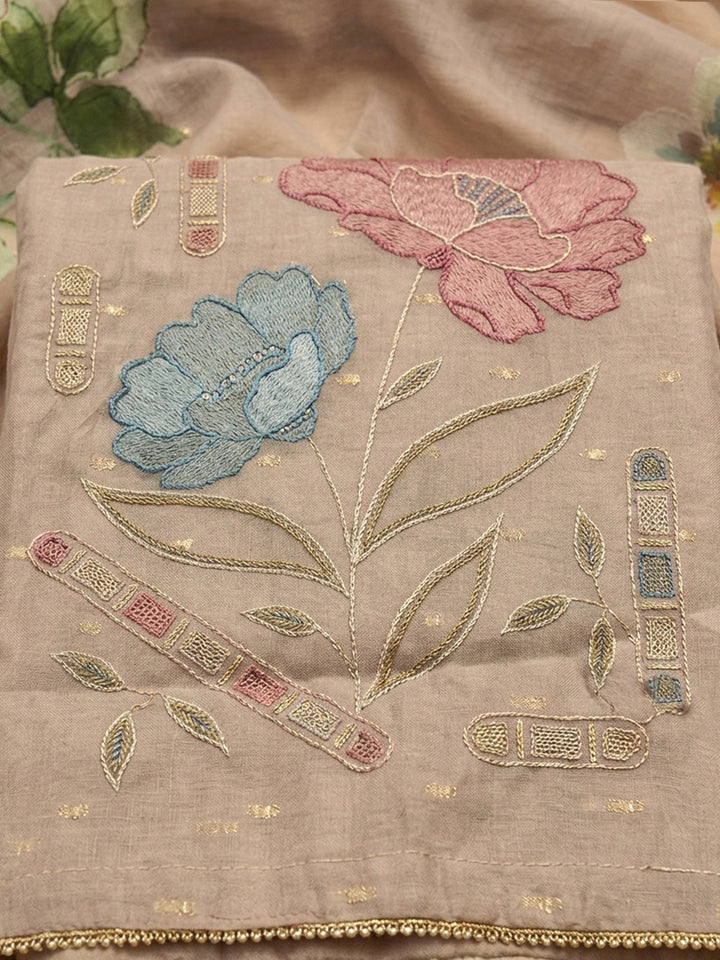 Cream  Chanderi Unstitched Dress Material