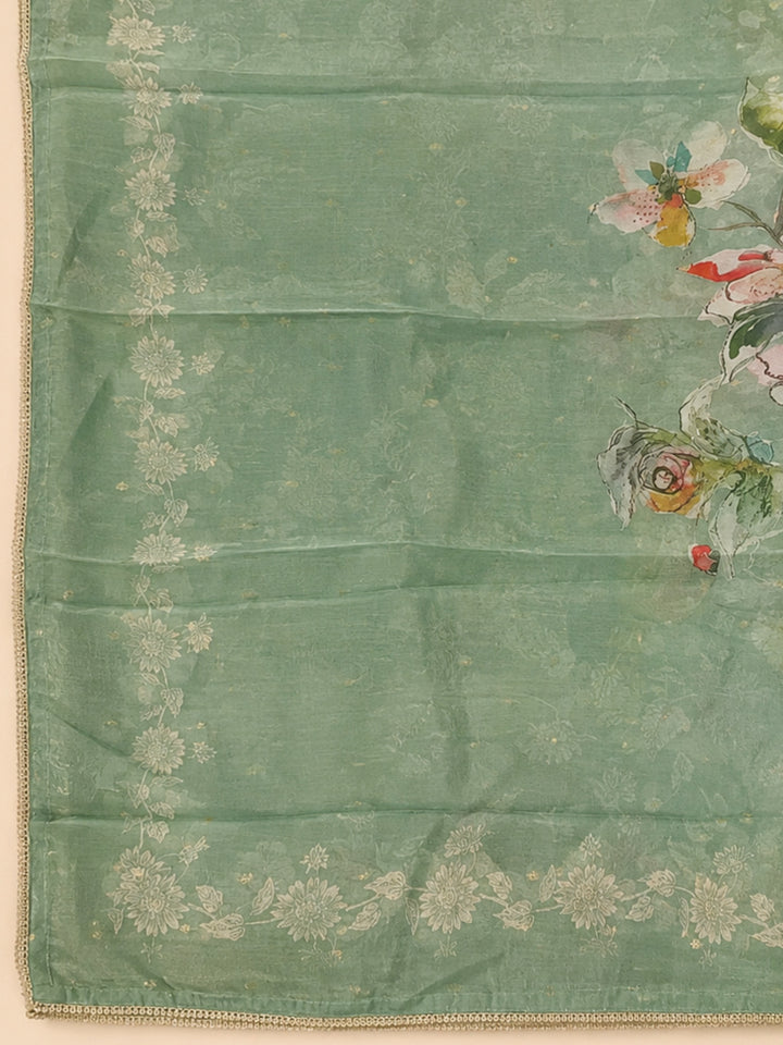 Sea Green  Chanderi Unstitched Dress Material
