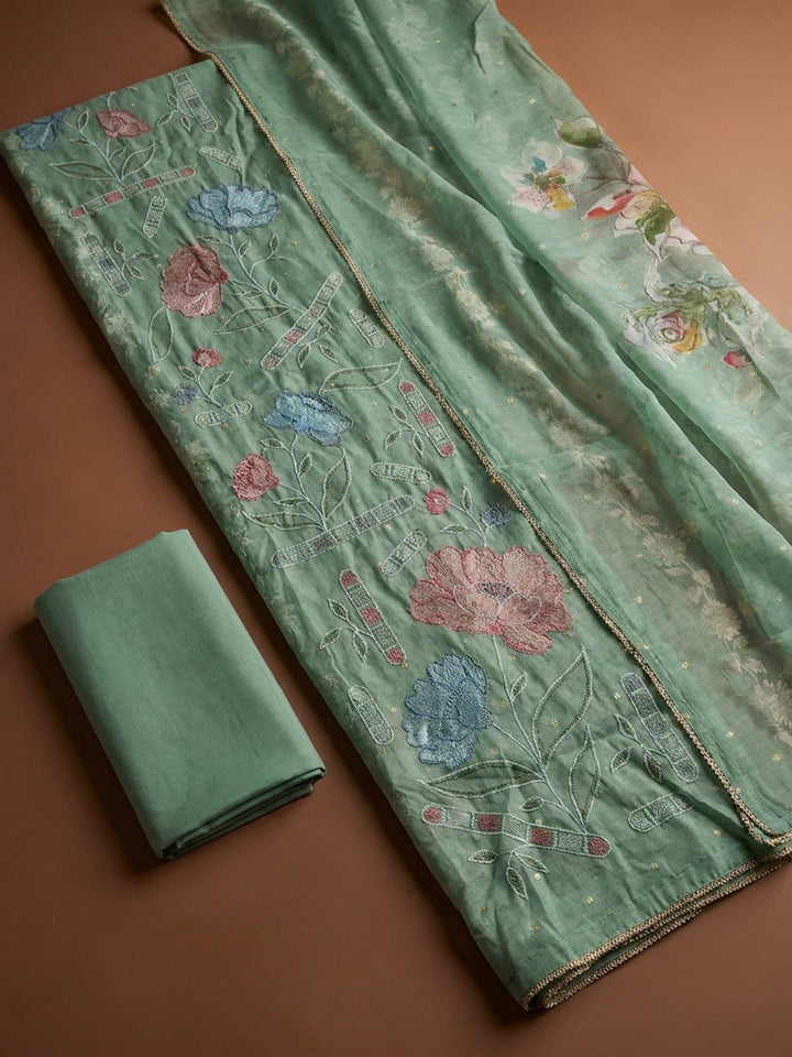 Sea Green  Chanderi Unstitched Dress Material