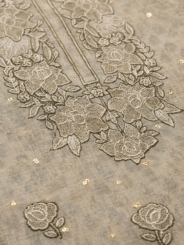 Beige  Chanderi Unstitched Dress Material