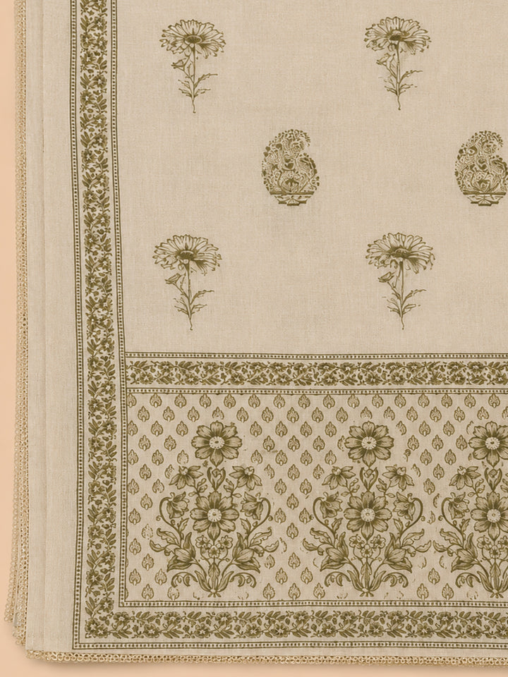 Beige  Chanderi Unstitched Dress Material