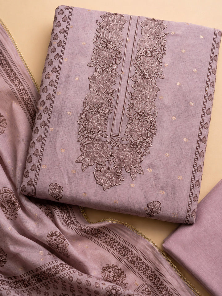 Onion Pink  Chanderi Unstitched Dress Material