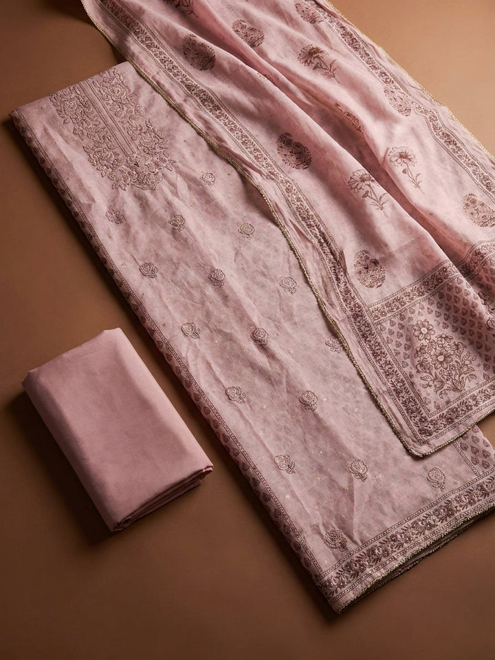 Onion Pink  Chanderi Unstitched Dress Material